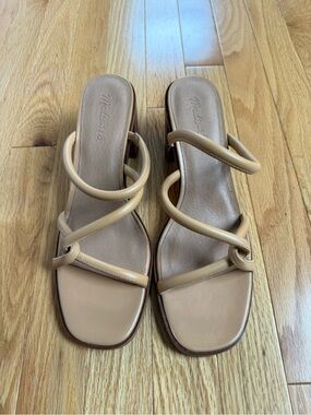 Madewell Nude Tan Strappy Square-Toe Slide Mules Sandals Size 10.5